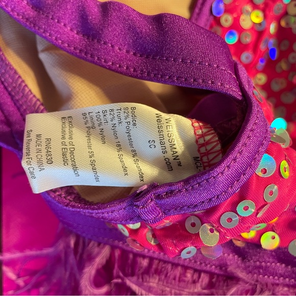 Kids Fuchsia and Purple Sequin Dance Costume - Picture 3 of 3
